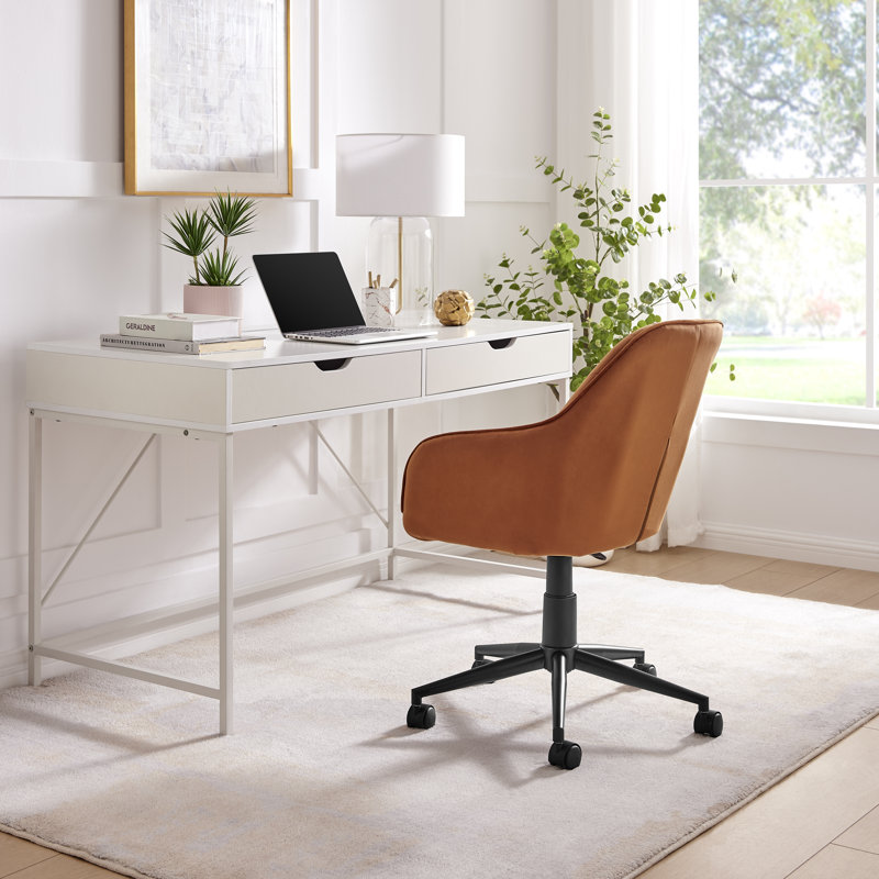 Alerah Luxury Home Office Vanity Chair - Upholstered  Modern Tub Chair Design, Orange Velvet