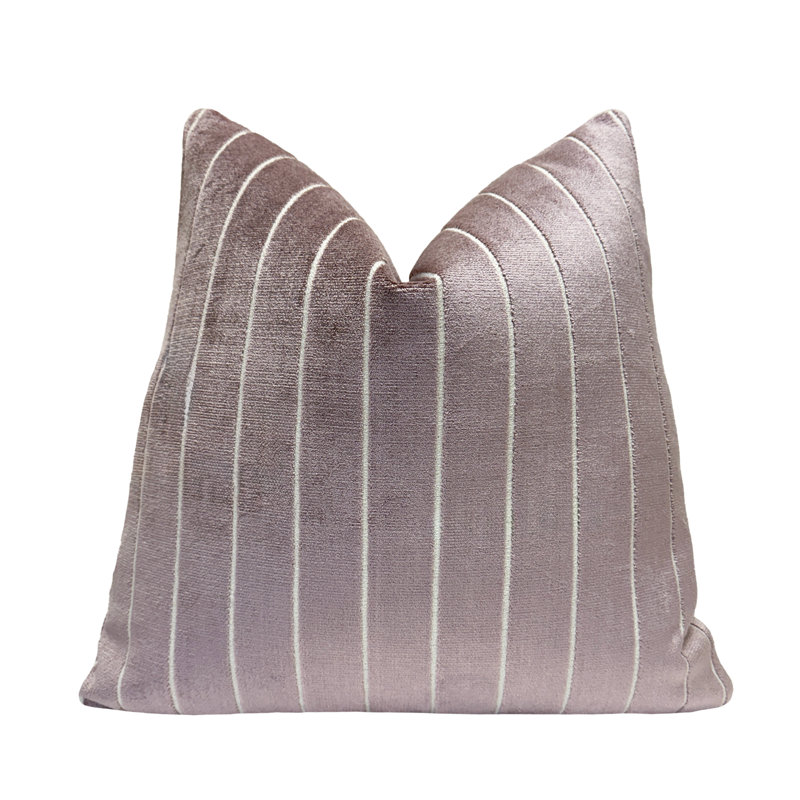 Housse de coussin en velours rayé, Beige, Carré 22 po