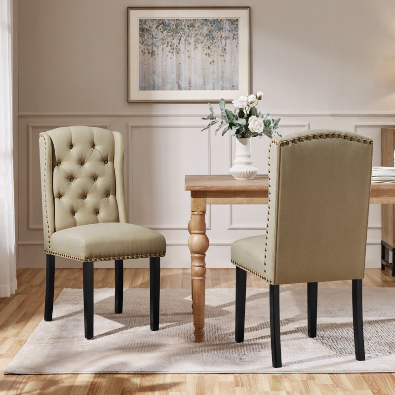 104cm H Tufted Polyester Blend Upholstered Side Chair, Khaki