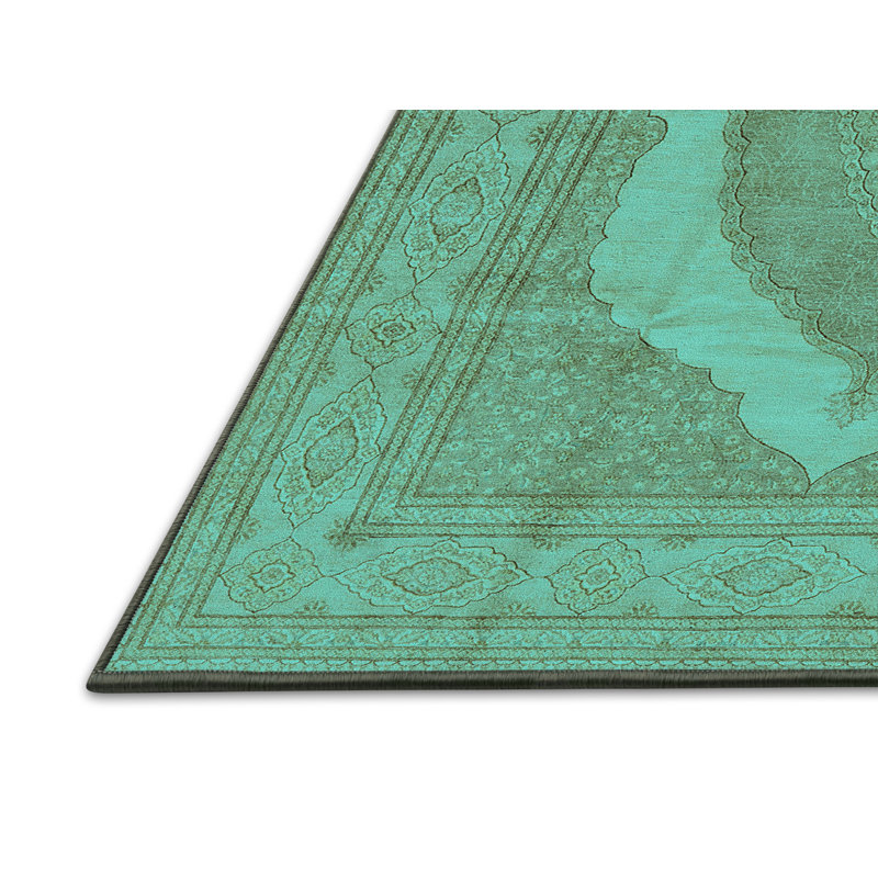 Tapis oriental en laine / polyester tissé à la machine en turquoise / brun / beige, Rectangle 8 pi x 12 pi