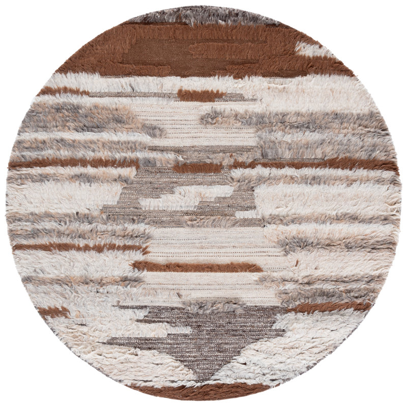 Alimatou Hand Knotted Wool/Cotton Abstract Rug in Gray/Brown, Round 6'