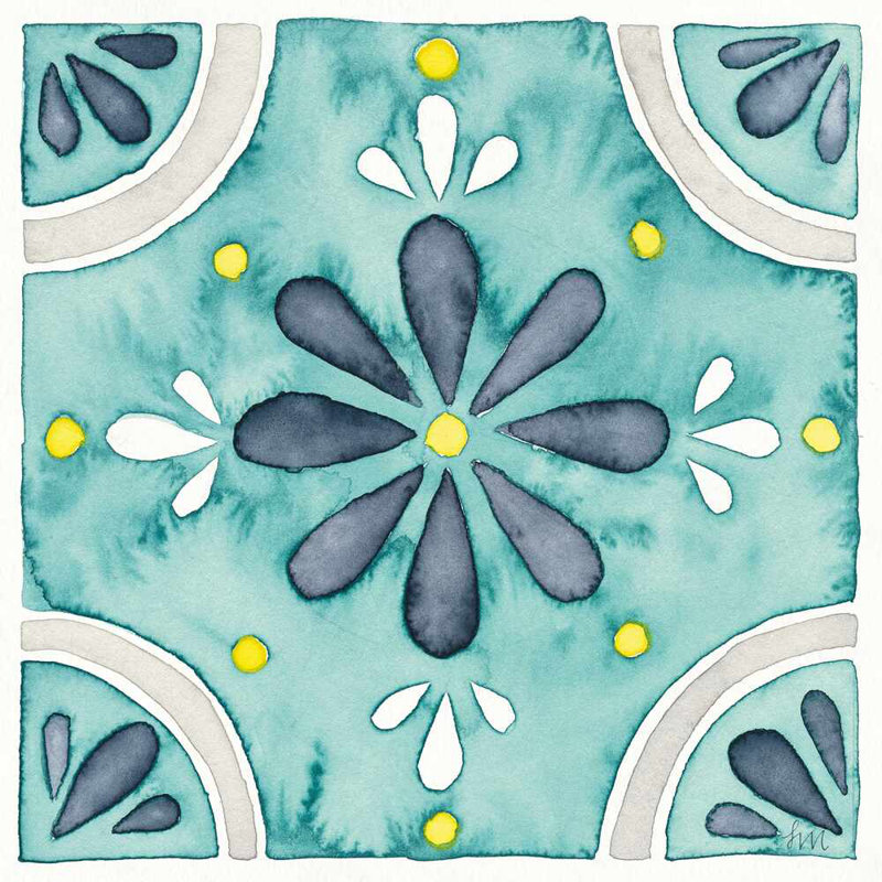 " Garden Getaway Tile I Teal " by Laura Marshall, 36" H x 36" W