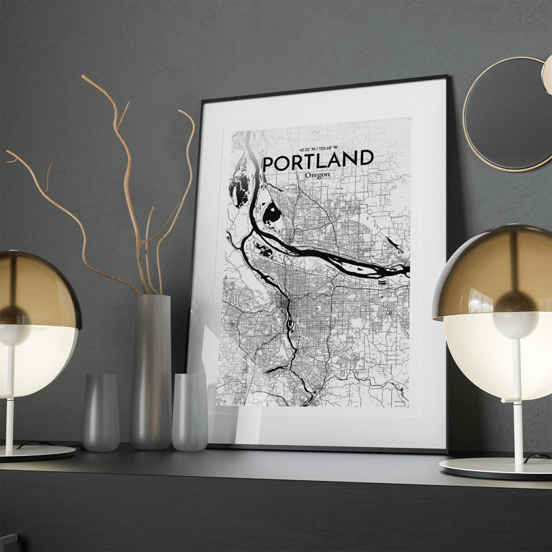 « portland city map », reproduction d’impression sur affiche à motif encre, H 17 po x l 11 po