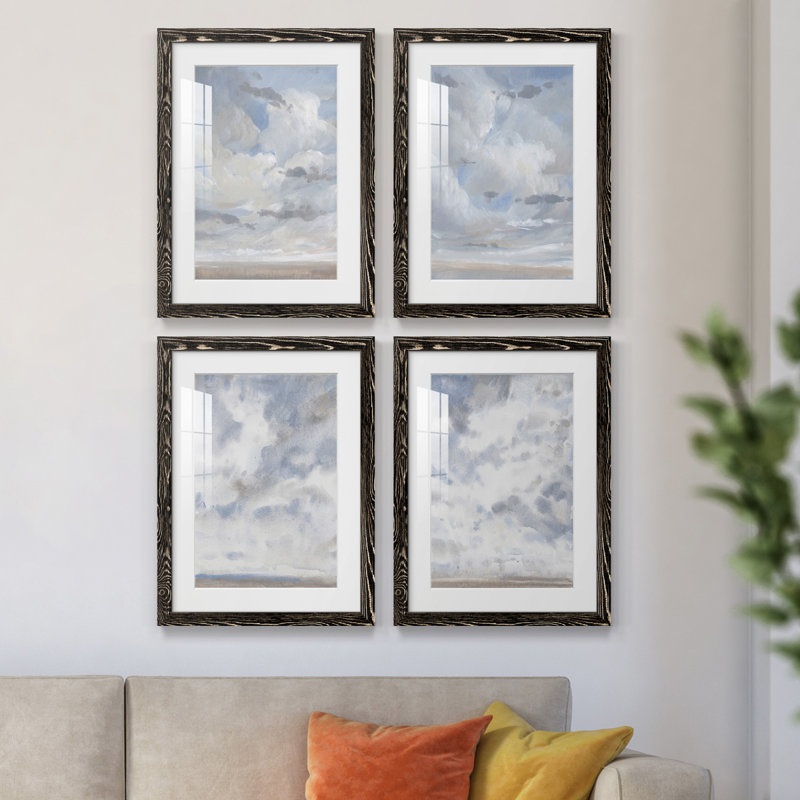 Ciel bleu I - ensemble de 4 cadres photo, Cadre noir, H 37,5 po x l 110 po x P 1,5 po