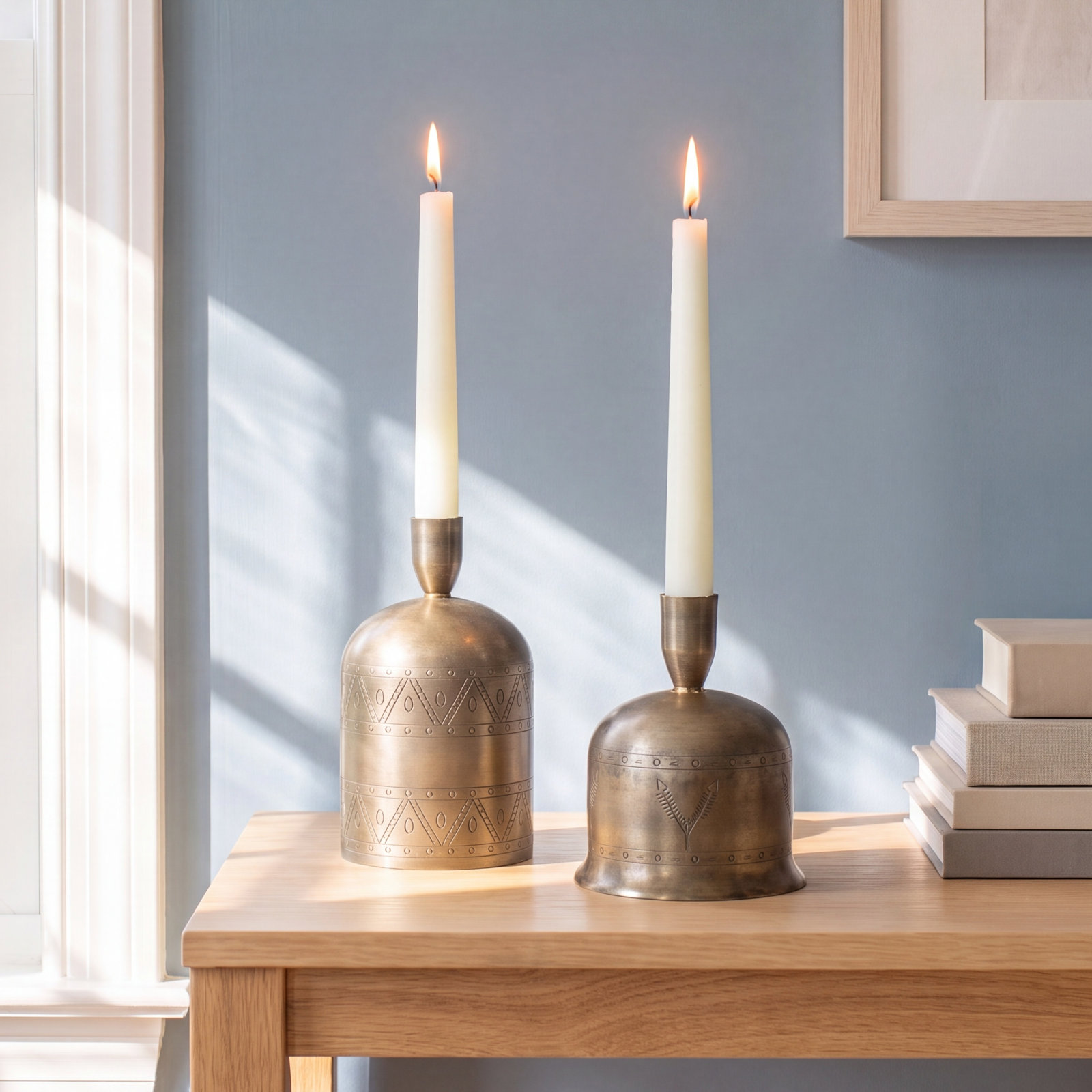 Brass Bell Taper Candlestick Holder, 2