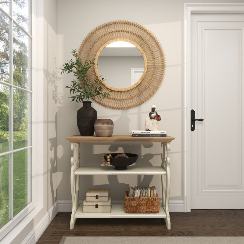 Amesbury Handmade Bamboo Round Wall Mirror, Natural