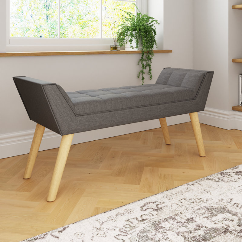 Cauley Upholstered Bench, Dark Grey