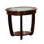 Table de bout en cerisier foncé d'aspect contemporain avec insert en verre trempé et forme ronde brune