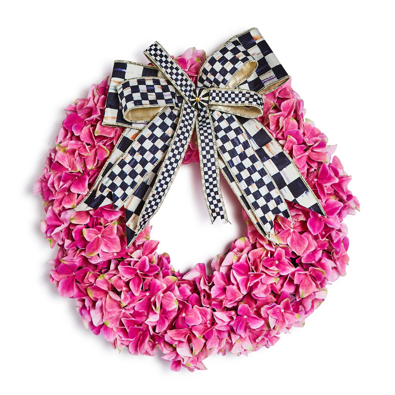 Hydrangea 22" Wreath, Pink/White/Black