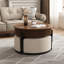 Table basse 31,5 "à grain de bois surélevé avec tablette de rangement et 3 tabourets, pieds en bois massif