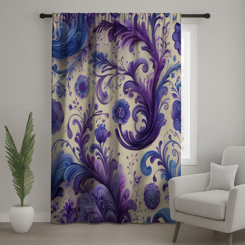 Rideaux bleus, voilages et voilages à motif floral bleu mauve - 1 panneau, 50" x 80" - 1 Panel, Blocage