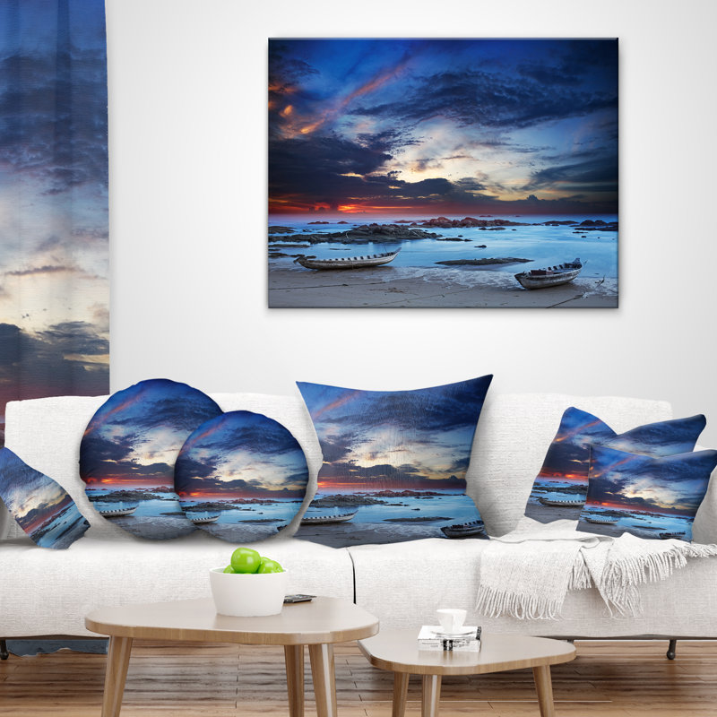 Coussin imprimé bateaux asiatiques, 18 po x 18 po, Coussin décoratif
