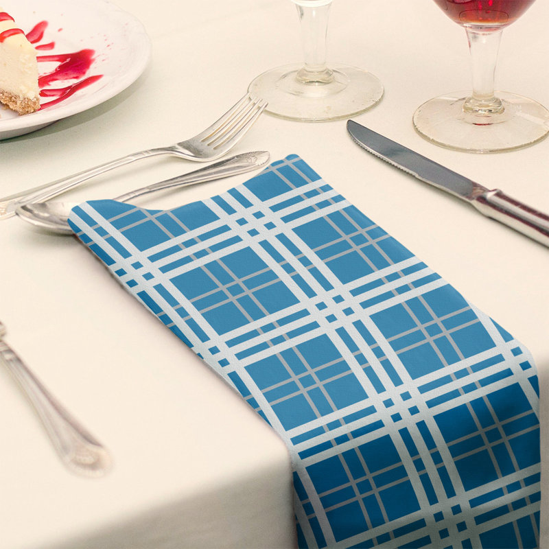 Plaid Square Napkin, Honolulu Blue/Silver/White, Polyester, 10" x 10"