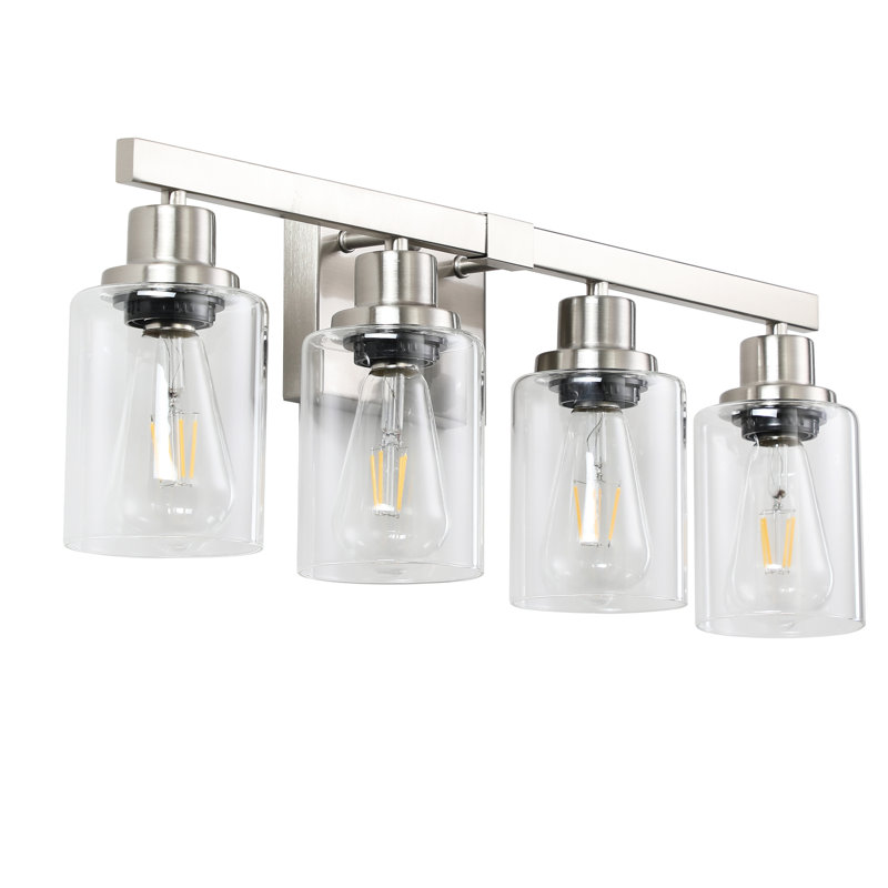 4- Modern Bathroom Vanity Lamp - Brushed Nickel Finish With Clear Glass Shade For & Dressing And Shades, Brushed Nickel