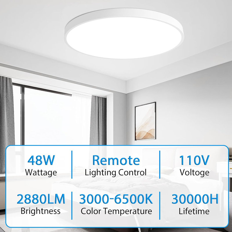 24 Inch LED Flush Mount Ceiling Light, 48W Round Led Ceiling Light Fixtures, 2800Lm, 3000-6500K Dimmable LED Ceiling Lamp With Remote Control, Modern LED Light For Bedroom Ceiling