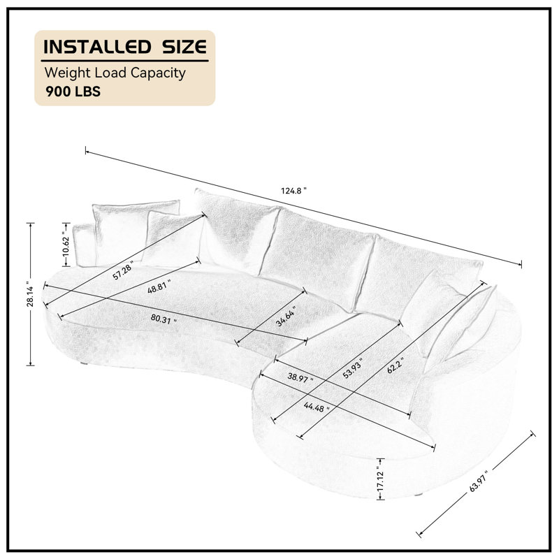 Canapé modulaire incurvé surdimensionné 124,8 po, Boucle jaune, Orienté à droite
