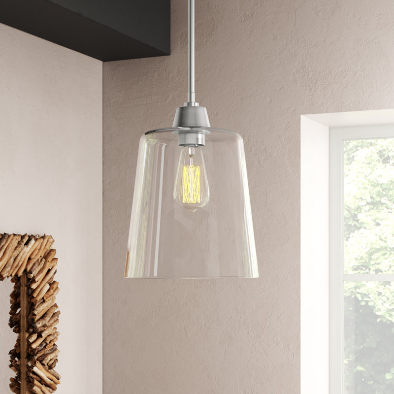 Herman 1-Light Metal and Glass Bell Pendant, Brushed Nickel