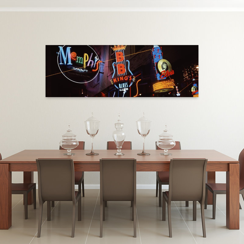 Low Angle View Of Neon Signs Lit Up At Night Beale Street Memphis Tennessee USA by Craig C. Sheumaker - Wrapped Canvas Panoramic Print