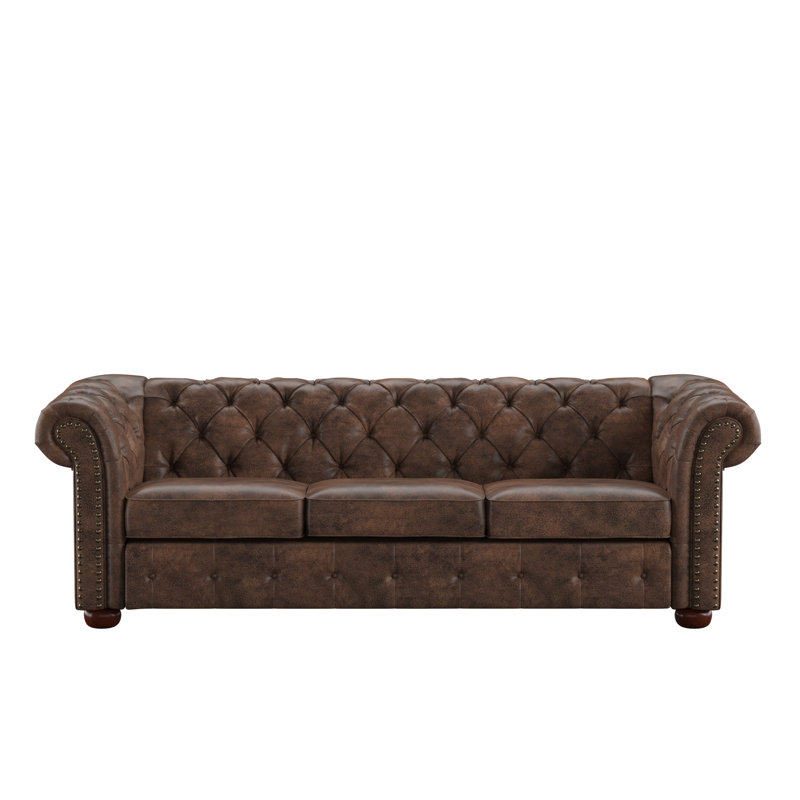 Canapé Chesterfield Huskins, Microfibre polie brune