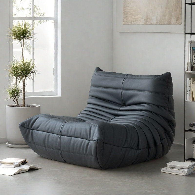 Retro casual caterpillar bean bag sofa, Black Faux Leather