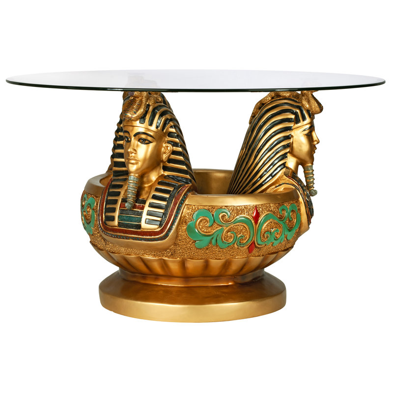 Clear Tempered Glass Round Table with Egyptian Figurine Base