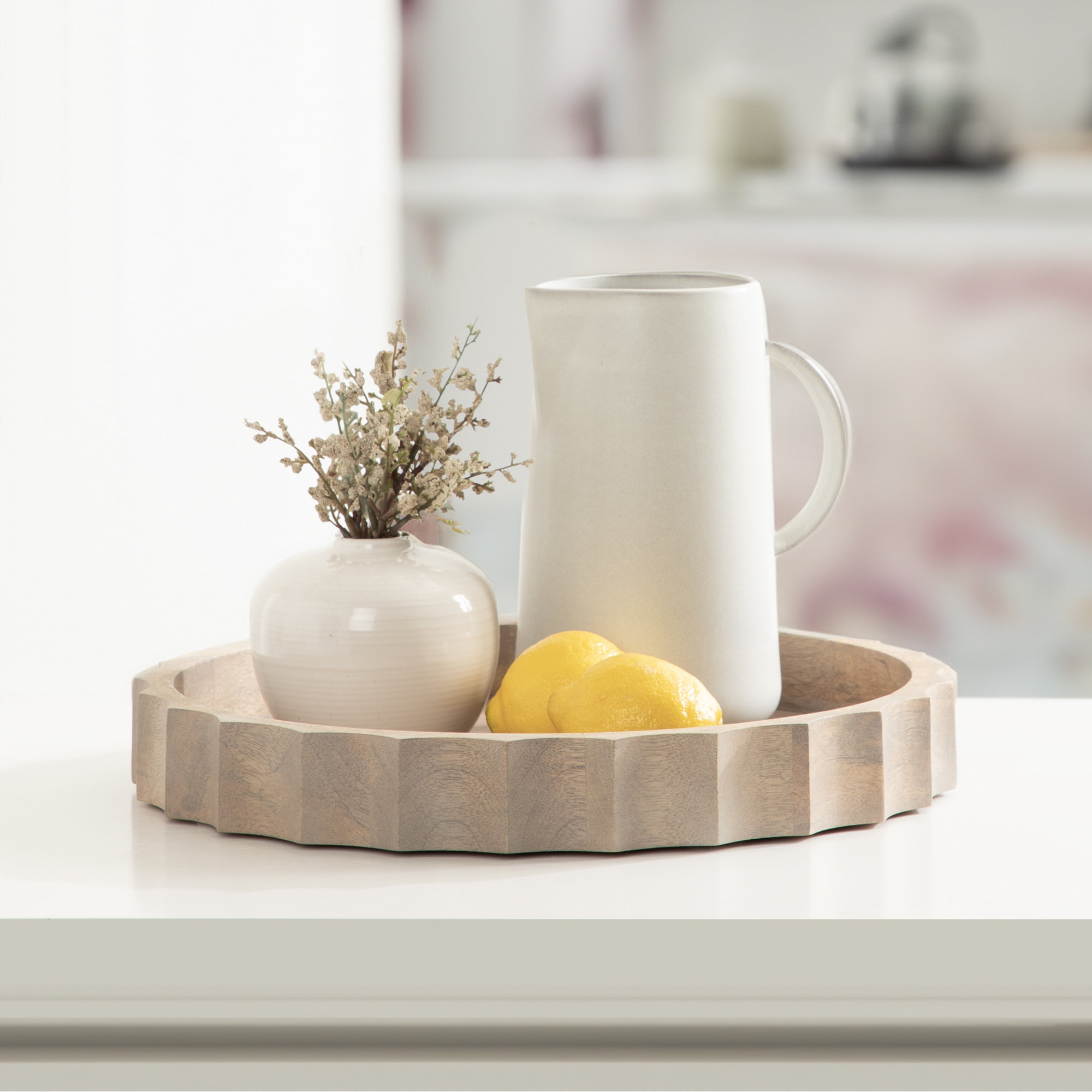 Montara Fluted Round Serving Tray, 2" H x 15" W x 15" D, Natural