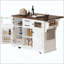 Îlot de cuisine avec abattant, prise de courant, chariot de rangement de cuisine avec 4 tablettes de porte, portes de grange croisées et porte en verre visuel, îlot de cuisine roulant sur 4 roues pour la cuisine, la salle à manger-1340388572