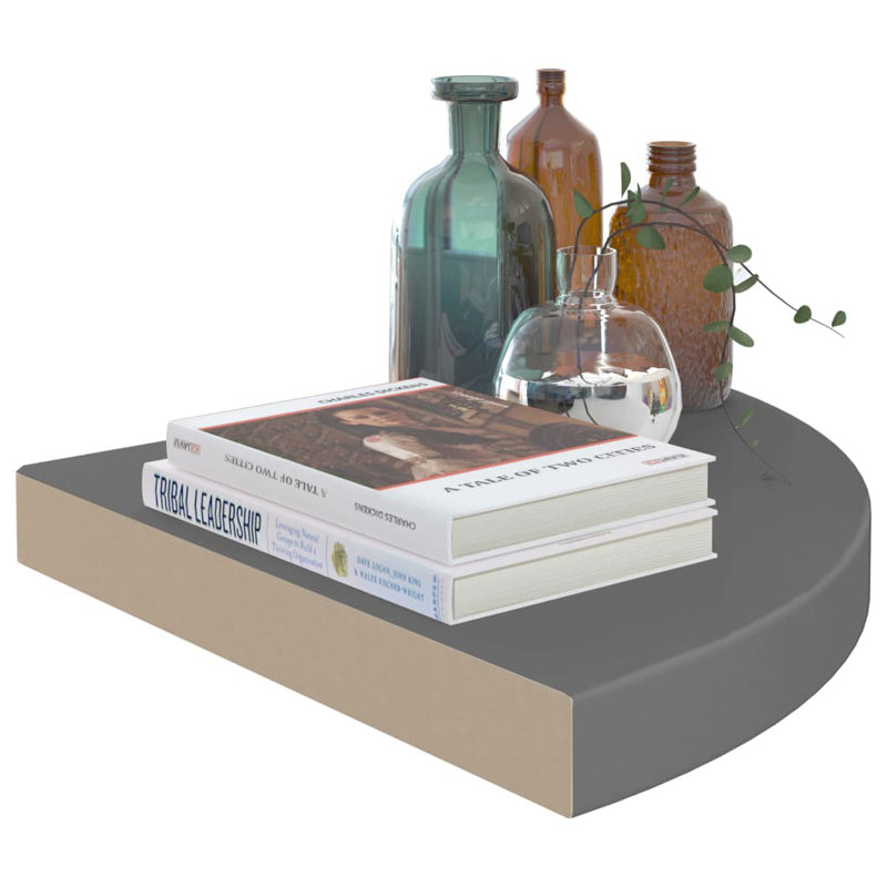 Wall Corner Shelf Floating Corner Shelf Wall Mounted Display Shelf, High Gloss Grey, 13.8" H x 13.8" W x 1.5" D