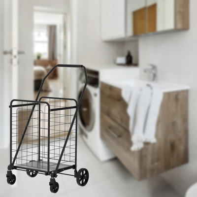Chariot de magasinage avec tablette, chariot d'épicerie sur roulettes, chariots utilitaires pliables avec roulettes pivotantes à 360 °