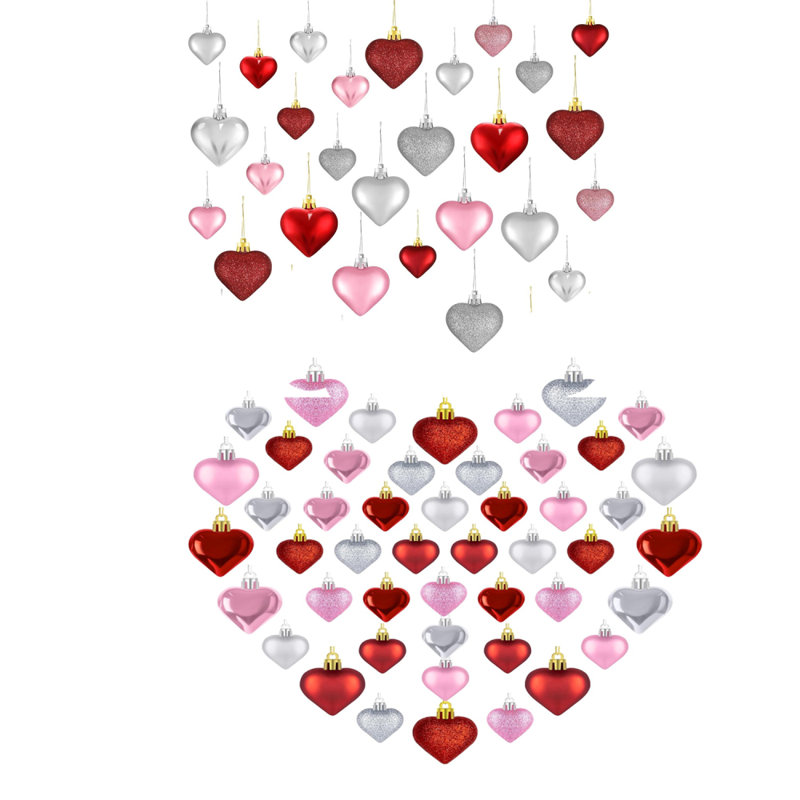 72 pièces décorations en forme de cœur en forme de cœur paillettes - babioles romantiques pour la Saint-Valentin