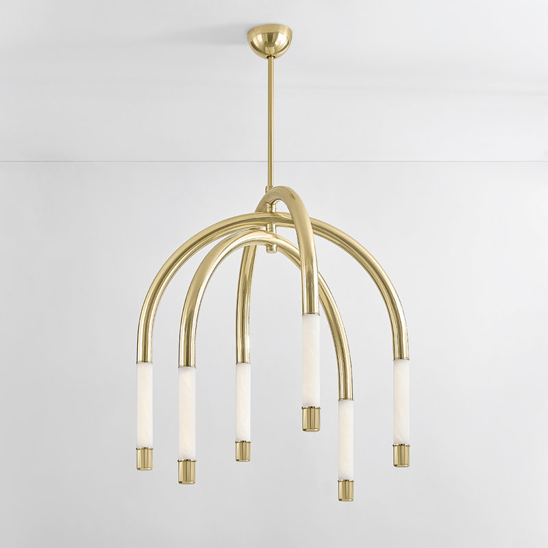 Vintage Polished Brass 6-Light LED Teardrop Chandelier