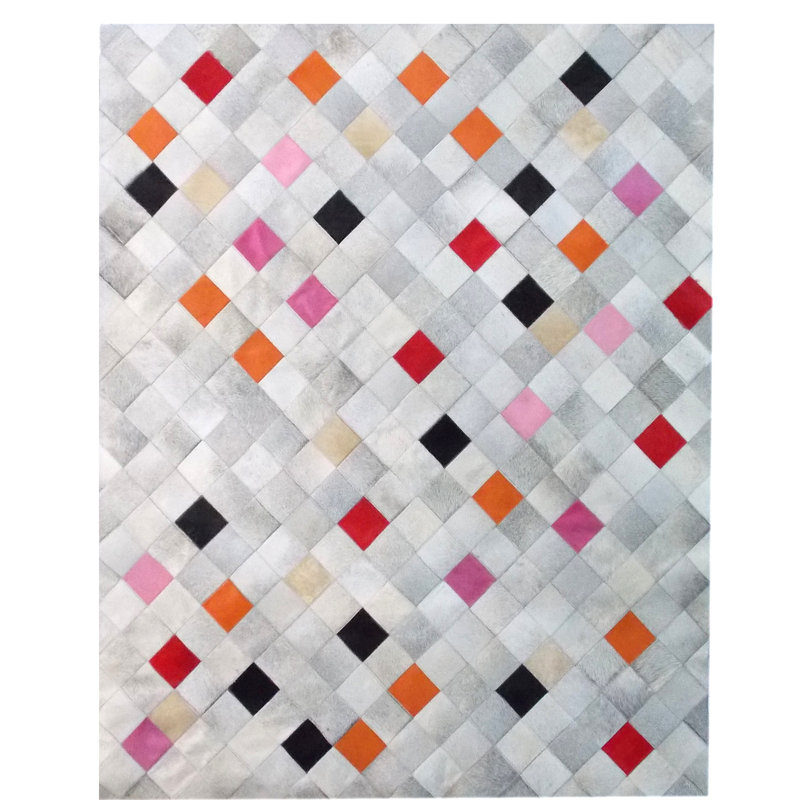 Falling Squares Cowhide Argyle Area Rug, Rectangle 2' x 3'