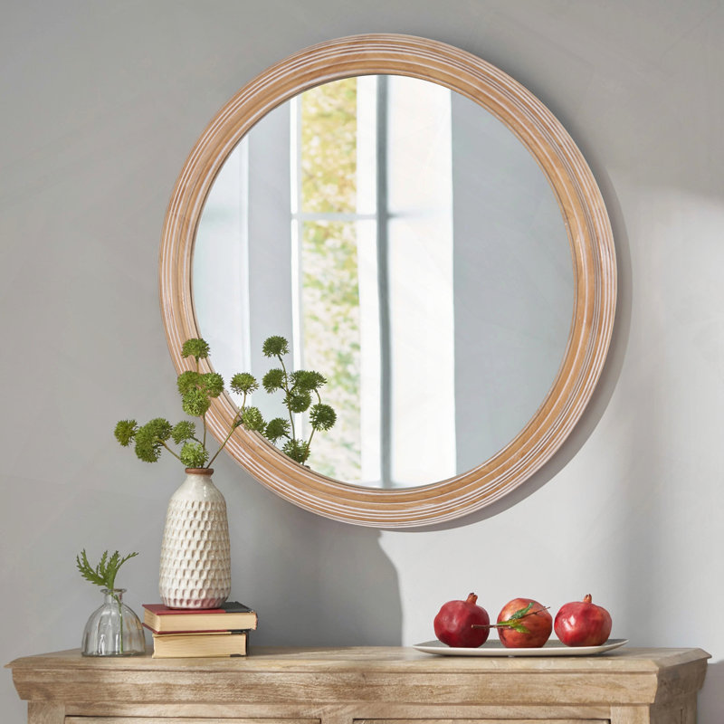 Miroir mural encadré en bois, Naturel, 23,62 po x 23,62 po
