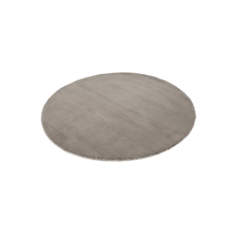 Solid Colour Wool Hand Woven Area Rug, in Grey, Round 150cm