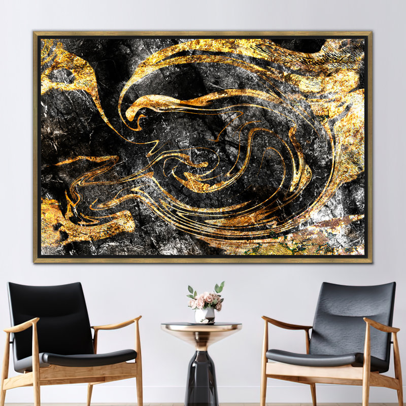 Modern Abstract Art Print on Canvas - Marble Fashion Wall Decor, 40 cm H x 60 cm W, Framed Print without Mat, Gold