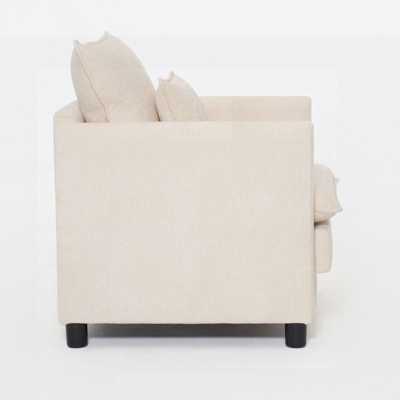 Chaise de salon moderne simple avec fauteuil rembourré épais et ensemble de 3 coussins pour un usage intérieur, Beige