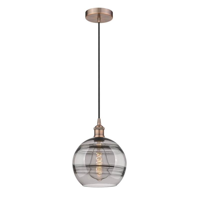 Luminaire suspendu 1 lumière Edison Bienes-616-G556, H 11,63 po x l 10 po x P 10 po, Gris fumée clair, Cuivre antique