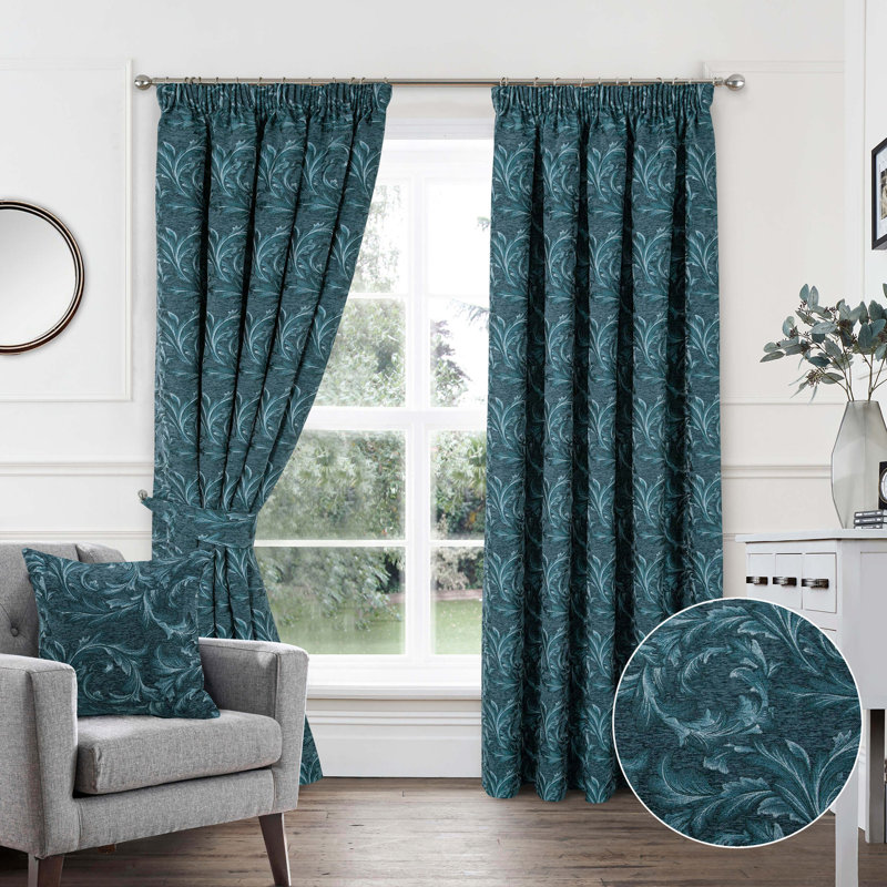 Kaia Room Darkening CURTAINS Pair, 114 W x 137 D cm, Teal