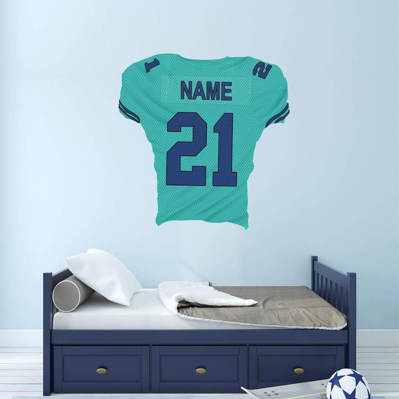 Décalcomanie murale nom et numéro personnalisé jersey, H 16 po x l 16 po, Aigue-marine