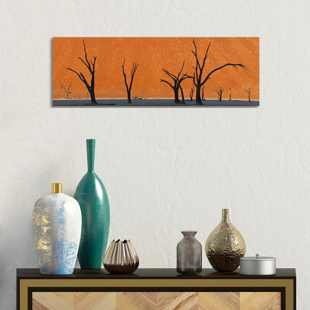 Dead Trees by Red Sand Dunes, Dead Vlei, Namib-Naukluft National Park, Namibia - Wrapped Canvas Panoramic Painting