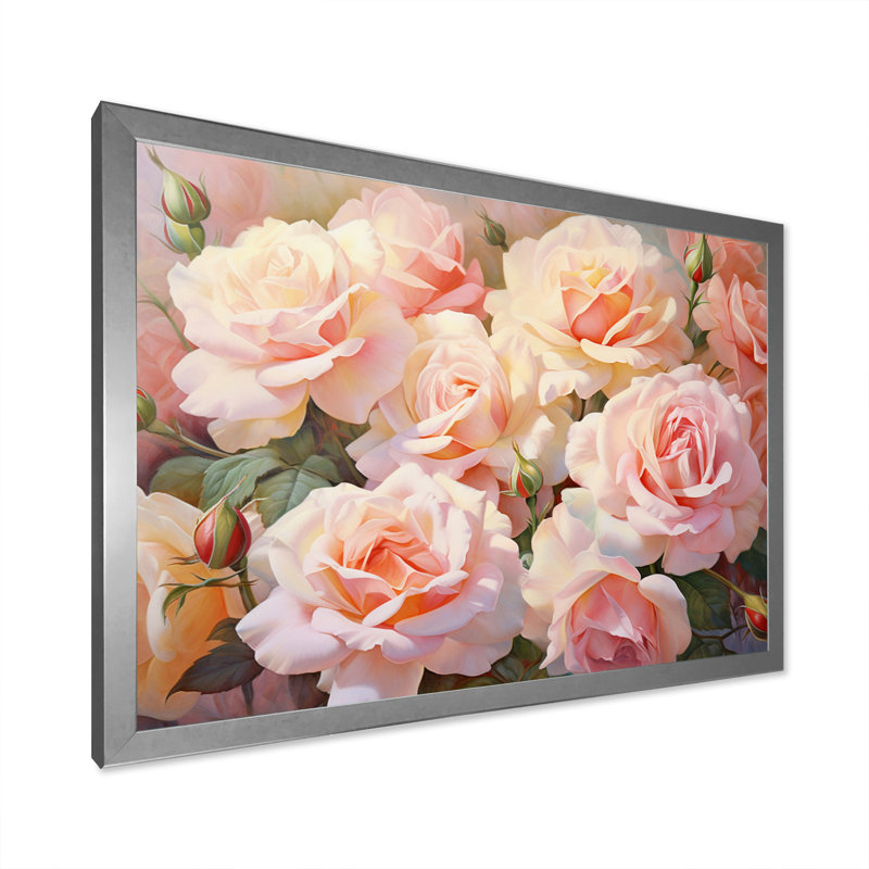Roses roses, impression romantique, Cadre simple argenté, H 16 po x l 32 po x P 1 po