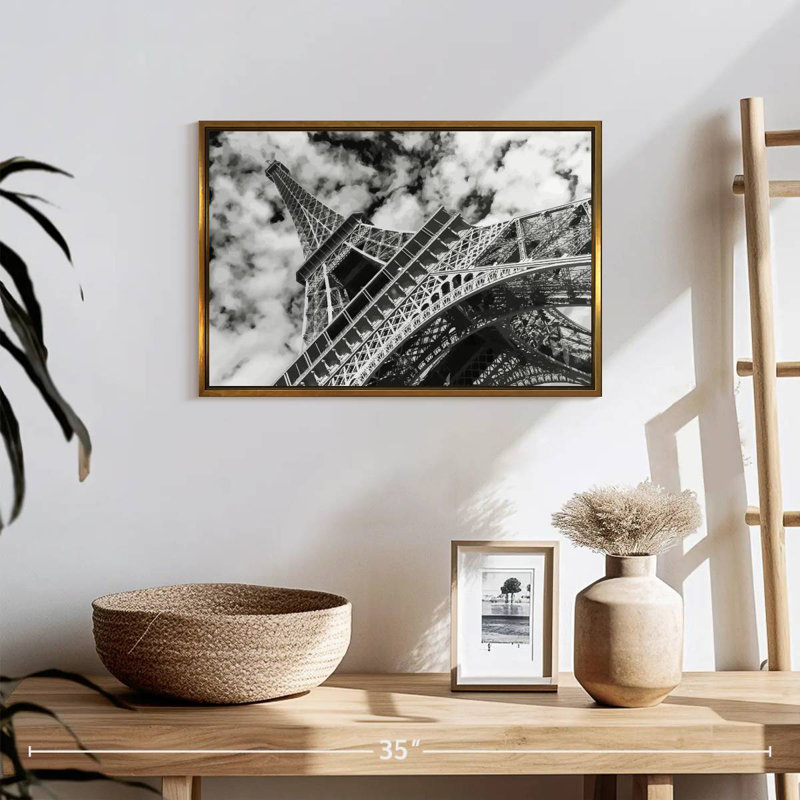 Eiffel Tower Cloudscape, Floating Frame Gold, 19" X 13"