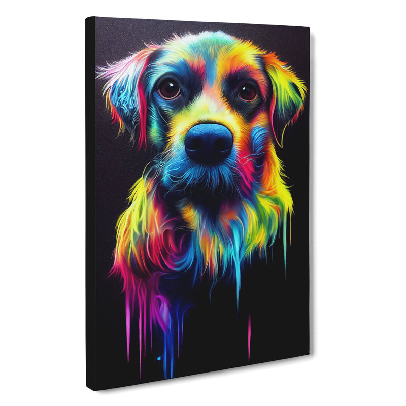 Neon Dog No.3 - Wrapped Canvas, 50cm H x 35cm W x 3cm D
