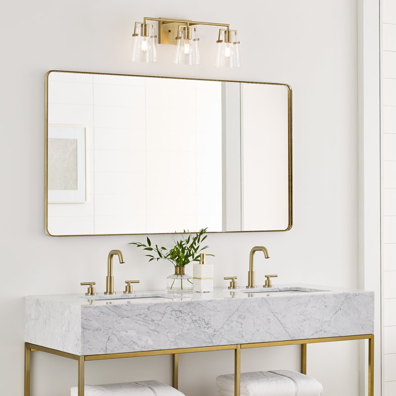 Satin Brass 3-Light Vanity Fixture with Clear Glass Shades