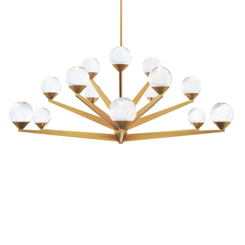 Double Bubble 15 - Light Dimmable LED Sputnik Sphere Chandelier, Aged Brass