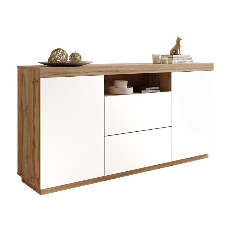 Tolliver 164cm W 2 - Drawer Chest of Drawers, Wotan Oak/White