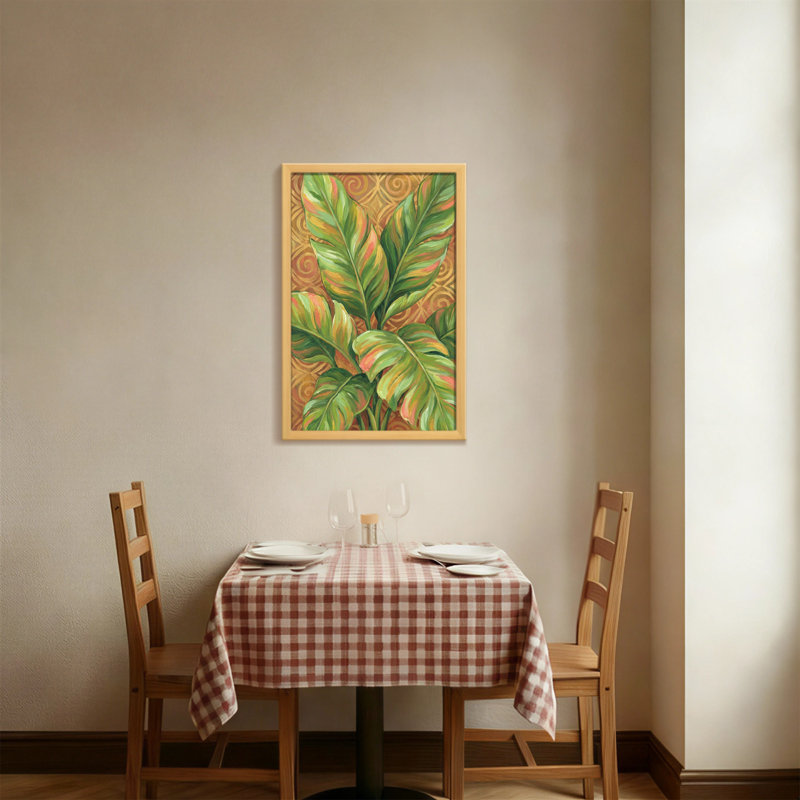 Plantes et fleurs à motif de feuilles tropicales sur fond tourbillonnant, H 16 po x l 24 po