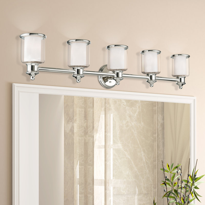 Éclairage pour salle de bain 5 lumières à intensité variable Allysa, Nickel poli