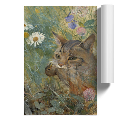 A Cat with a Bird in Its Mouth by Bruno Liljefors - Unframed Painting