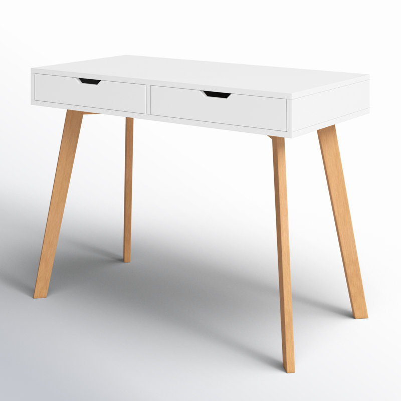 Baber 19.7" D Computer Desk with 2 Drawer, Modern White Wooden Writing Desk for Home-office